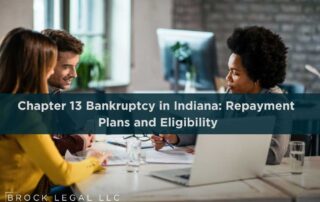 Clients meeting with bankruptcy attorney to discuss Chapter 13 repayment plans and eligibility in Indiana.