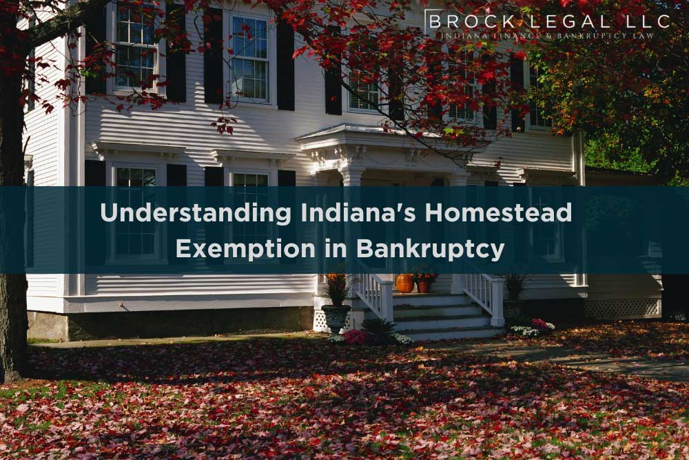 Indiana home with autumn foliage, symbolizing homestead exemption in bankruptcy for Brock Legal LLC.