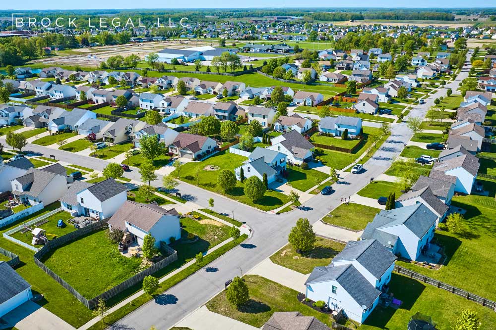 Suburban neighborhood in Indiana, illustrating the impact of homestead exemption in bankruptcy cases handled by Brock Legal LLC.