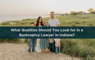 Family posing on a beach with a lawyer from Brock Legal in the background, discussing bankruptcy law in Indiana.